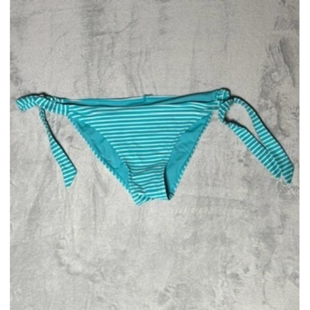 Swimsuits for All Striped Side Tie Large Turquoise and White Bikini Bottoms